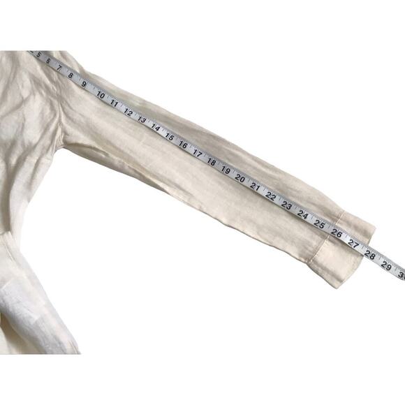 Zara Romper Size XS Tied 100% Linen Oyster White Long Sleeve V-Neck Jumpsuit - Picture 15 of 16